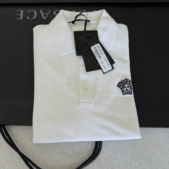 VERSACE A89507S Men's WHITE POLO SHIRT EMBROIDERED MEDUSA, Sm, XL, 2XL - Picture 2 of 14
